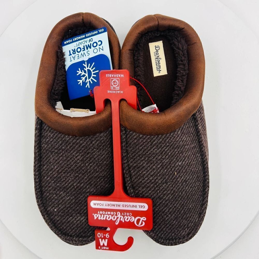 Dearfoams Men's Cozy Comfort Will Moc Toe Clog Brown Slipper Size 9-10 - Picture 2 of 13